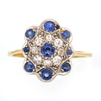 Art Deco 18ct Gold, Sapphire & Diamond Plaque Cluster Ring | Parkin and Gerrish (UK)