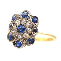 Art Deco 18ct Gold, Sapphire & Diamond Plaque Cluster Ring | Parkin and Gerrish (UK)