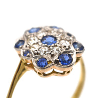 Art Deco 18ct Gold, Sapphire & Diamond Plaque Cluster Ring | Parkin and Gerrish (UK)