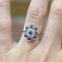 Art Deco 18ct Gold, Sapphire & Diamond Plaque Cluster Ring | Parkin and Gerrish (UK)