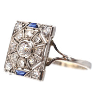 Art Deco 18ct White Gold & Platinum, Diamond & Sapphire Plaque Ring | Parkin and Gerrish (UK)