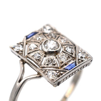 Art Deco 18ct White Gold & Platinum, Diamond & Sapphire Plaque Ring | Parkin and Gerrish (UK)