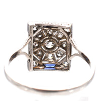 Art Deco 18ct White Gold & Platinum, Diamond & Sapphire Plaque Ring | Parkin and Gerrish (UK)