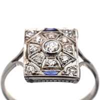 Art Deco 18ct White Gold & Platinum, Diamond & Sapphire Plaque Ring | Parkin and Gerrish (UK)