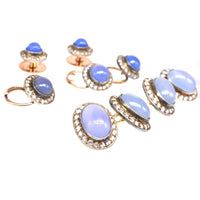 Art Deco 9ct Gold Blue Chalcedony and White Paste Dress Set | Parkin and Gerrish (UK)