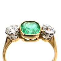 Art Deco Platinum & 18ct Gold Emerald & Diamond Three Stone Ring | Parkin and Gerrish (UK)