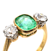 Art Deco Platinum & 18ct Gold Emerald & Diamond Three Stone Ring | Parkin and Gerrish (UK)