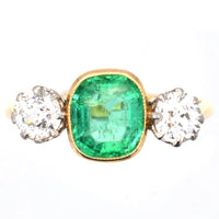 Art Deco Platinum & 18ct Gold Emerald & Diamond Three Stone Ring | Parkin and Gerrish (UK)