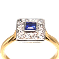Art Deco Platinum & 18ct Gold, Sapphire and Diamond Square Cluster Ring | Parkin and Gerrish (UK)