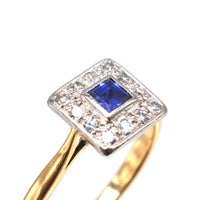Art Deco Platinum & 18ct Gold, Sapphire and Diamond Square Cluster Ring | Parkin and Gerrish (UK)