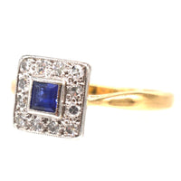 Art Deco Platinum & 18ct Gold, Sapphire and Diamond Square Cluster Ring | Parkin and Gerrish (UK)