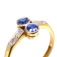 Art Deco Platinum and 18ct Gold Sapphire and Diamond Toi et Moi Ring | Parkin and Gerrish (UK)