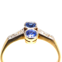 Art Deco Platinum and 18ct Gold Sapphire and Diamond Toi et Moi Ring | Parkin and Gerrish (UK)