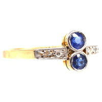 Art Deco Platinum and 18ct Gold Sapphire and Diamond Toi et Moi Ring | Parkin and Gerrish (UK)