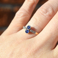 Art Deco Platinum and 18ct Gold Sapphire and Diamond Toi et Moi Ring | Parkin and Gerrish (UK)