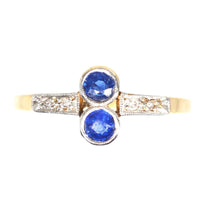 Art Deco Platinum and 18ct Gold Sapphire and Diamond Toi et Moi Ring | Parkin and Gerrish (UK)