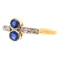 Art Deco Platinum and 18ct Gold Sapphire and Diamond Toi et Moi Ring | Parkin and Gerrish (UK)