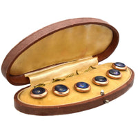 Art Deco Silver Gilt, Black Mother of Pearl and Paste Dress Set Buttons in Original Case | Parkin and Gerrish (UK)