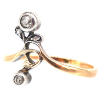 Austro - Hungarian Art Nouveau Silver & 14ct Gold and Diamond Flower Ring | Parkin and Gerrish (UK)