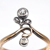 Austro - Hungarian Art Nouveau Silver & 14ct Gold and Diamond Flower Ring | Parkin and Gerrish (UK)