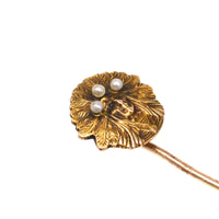 Early 20th Century 15ct Gold Native Indian Chief with Pearls Tie Pin | Parkin and Gerrish (UK)