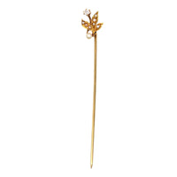 Edwardian 14ct Gold, Natural Pearl Leaves and a Diamond Flower Tie Pin | Parkin and Gerrish (UK)