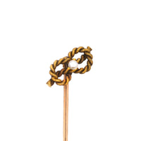 Edwardian 15ct Gold, Lovers Knot & Natural Pearl Tie Pin | Parkin and Gerrish (UK)