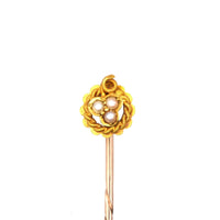 Edwardian 15ct Gold Lucky Three Leaf Clover (Shamrock) Pearl Tie Pin | Parkin and Gerrish (UK)