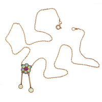 Edwardian 15ct Gold, Ruby and Opal Cluster Negligee (Double Drop) Pendant with Chain | Parkin and Gerrish (UK)