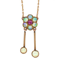 Edwardian 15ct Gold, Ruby and Opal Cluster Negligee (Double Drop) Pendant with Chain | Parkin and Gerrish (UK)