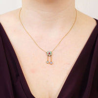 Edwardian 15ct Gold, Ruby and Opal Cluster Negligee (Double Drop) Pendant with Chain | Parkin and Gerrish (UK)
