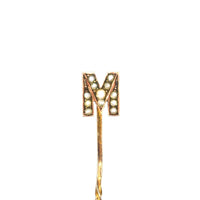 Edwardian 15ct Gold, Seed Pearl Letter 'M' Tie Pin | Parkin and Gerrish (UK)