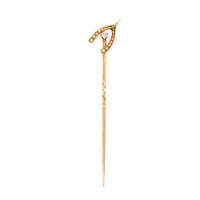 Edwardian 15ct Gold, Seed pearls & Diamond Wishbone Tie Pin | Parkin and Gerrish (UK)