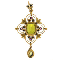 Edwardian 15ct Gold Suffragette Pendant with Peridot, Pearls and Rubies | Parkin and Gerrish (UK)