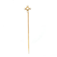 Edwardian 18ct Gold, Diamond & Natural Pearl Tie Pin | Parkin and Gerrish (UK)