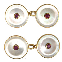 Edwardian 18ct Gold, Mother of Pearl and Ruby cufflinks | Parkin and Gerrish (UK)