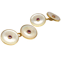 Edwardian 18ct Gold, Mother of Pearl and Ruby cufflinks | Parkin and Gerrish (UK)