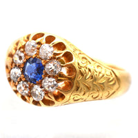 Edwardian 18ct Gold, Old Mine Cut Diamond and Sapphire Cluster Ring | Parkin and Gerrish (UK)
