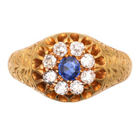 Edwardian 18ct Gold, Old Mine Cut Diamond and Sapphire Cluster Ring | Parkin and Gerrish (UK)