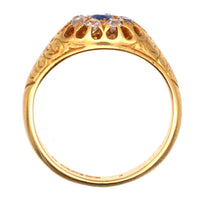 Edwardian 18ct Gold, Old Mine Cut Diamond and Sapphire Cluster Ring | Parkin and Gerrish (UK)