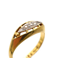 Edwardian 18ct Gold & Platinum, Five Stone Diamond Boat Shaped Ring | Parkin and Gerrish (UK)