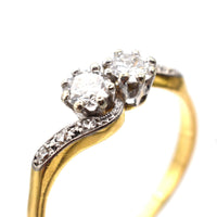 Edwardian 18ct Gold & Platinum, Two Stone Diamond 'Toi et Moi' Crossover Ring | Parkin and Gerrish (UK)