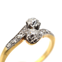 Edwardian 18ct Gold & Platinum, Two Stone Diamond 'Toi et Moi' Crossover Ring | Parkin and Gerrish (UK)