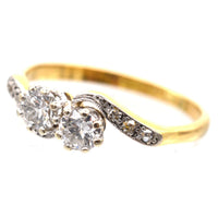 Edwardian 18ct Gold & Platinum, Two Stone Diamond 'Toi et Moi' Crossover Ring | Parkin and Gerrish (UK)