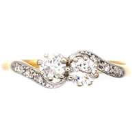 Edwardian 18ct Gold & Platinum, Two Stone Diamond 'Toi et Moi' Crossover Ring | Parkin and Gerrish (UK)