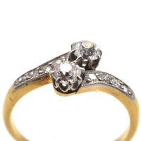 Edwardian 18ct Gold & Platinum, Two Stone Diamond 'Toi et Moi' Crossover Ring | Parkin and Gerrish (UK)
