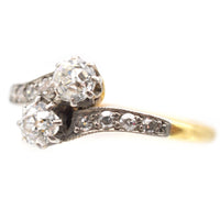 Edwardian 18ct Gold & Platinum, Two Stone Diamond 'Toi et Moi' Crossover Ring | Parkin and Gerrish (UK)