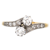 Edwardian 18ct Gold & Platinum, Two Stone Diamond 'Toi et Moi' Crossover Ring | Parkin and Gerrish (UK)