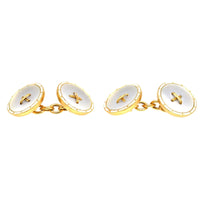 Edwardian 18ct Gold, White Enamel & Mother of Pearl Round Button Cufflinks | Parkin and Gerrish (UK)