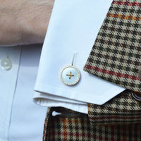 Edwardian 18ct Gold, White Enamel & Mother of Pearl Round Button Cufflinks | Parkin and Gerrish (UK)